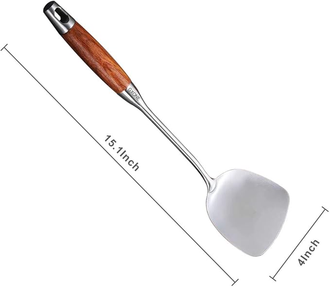 Chinese Wok Spatula, 304 Stainless Steel,with Wooden Handle, 15.7 Inch - Image 2
