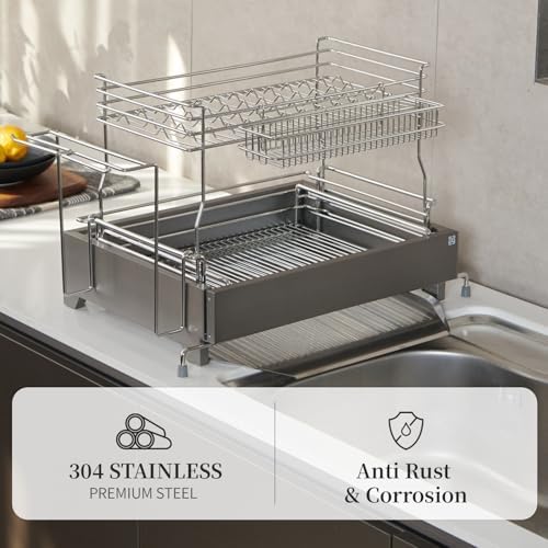 INEX Edge Noble Dish Rack (Titanium Gold, 13.6" H x 20.5" W x 13.4–21.6" D) - Image 3