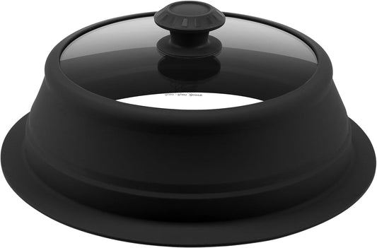 Collapsible Microwave Splatter Lid with Vented Tempered Glass Cover Wok Lid for Microwave Safe, Stockpot Steamer Pot Pan 10.5-11 inch Universal Multifunction Silicone Cover
