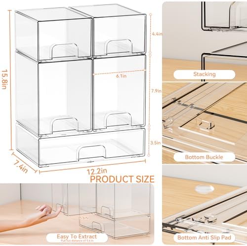 Yieach 5 Set Clear Baby Bottle Organizer for Countertop,BPA FREE Bottle Station Organizer for Breast Pump Parts,Pacifier and Baby Accessories,Stackable Drawers for Bathroom,Cabinet,Pantry Organization - Image 3