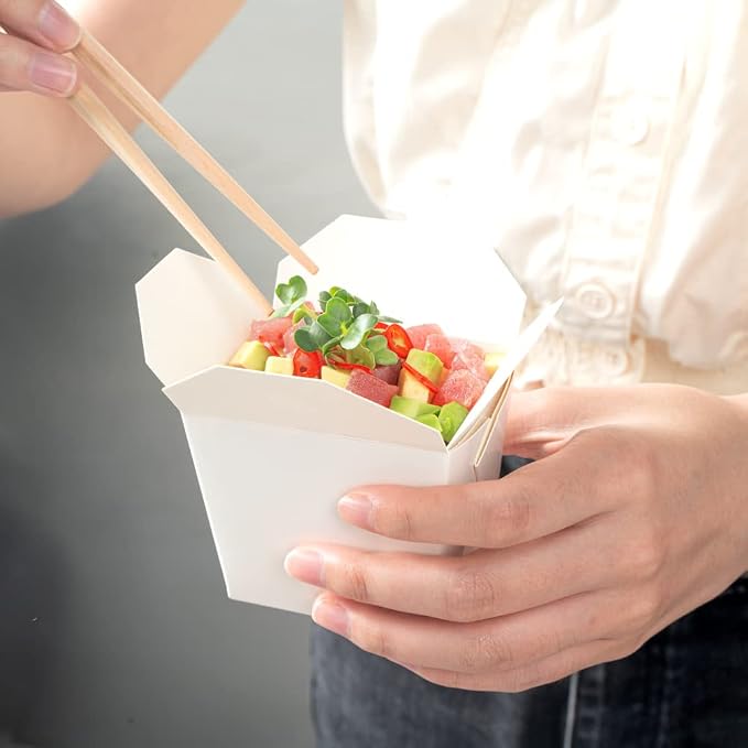 Restaurantware Chinese Take Out Boxes 200 Pack of 8 oz Grease-resistant Party Take Out Food Containers Disposable Stackable Asian Square White Paper To Go Boxes For Restaurants - Image 5
