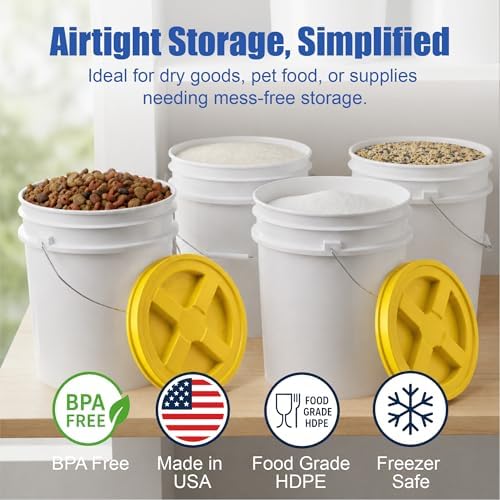 ePackageSupply 5 Gallon Bucket - Food Grade w/Lid BPA-Free, White/Yellow, 6 | Airtight Gamma Seal Screw-On Lid, Heavy-Duty 90 Mil HDPE Plastic, Food Safe and Durable Container, Bulk Storage, Made in USA - Image 2