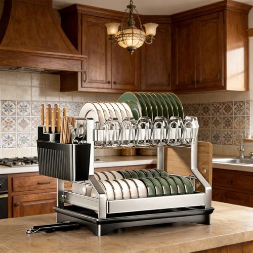 Fandian Dish Drying Rack 2 Tier Dish Racks for Kitchen Counter and Sink, Large Dish Drying Rack with Drainboard & Utensil Holders Stainless Steel Dish Drainers Kitchen Organization and Storage - Image 7
