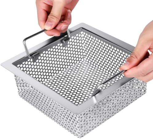 Floor Drain Strainer 304 Stainless Steel, Double Handle Basket, 1.0Mm, 8.5" x 8.5" x 3" Floor Sink Strainer, Super Large Drainage Area Floor Drain Filter- Perfect for Restaurant, Bar, Buffet by LOVEERCT