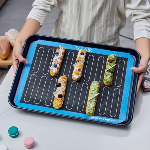 GUYDREMAT Perforated Silicone Baking Mat Set, 4 Pack with Choux, Eclair, Blank and 10-Inch Round Mats, Non-Stick Reusable Baking Sheets for Bread, Pastry, Cookies and Pizza - Image 3