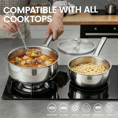 Cooker King 3QT Stainless Steel Saucepan with Tempered Glass Lid, Metal Utensils Safe, No Coating (PFAS/PFOA/PTFE Free), Dishwasher-Friendly, Oven-Safe Up to 900°F, Induction Ready - Image 5