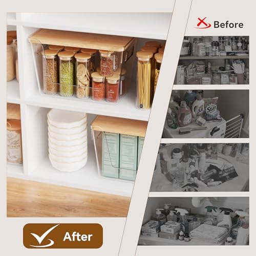 Criusia 4 Set Pantry Organizers and Storage with Bamboo Lids, Stackable Clear Bins for Onion, Potato, Fruit, Vegetables, Trash Bag Dispenser, Kitchen and Under Sink Organizer - Image 7