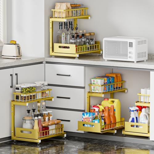 Saydear 2-Pack L-Shaped Under Sink Organizer, 2-Tier Pull-out Cabinet Rack - Image 3