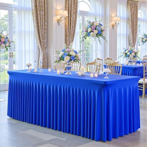 Besutolife 2 Pack Royal Blue Spandex Tablecloth for 6ft Rectangle Tables Fitted Table Cloth Stretch Table Covers Skirt 6ft Rectangular Tablecloths for Banquet Parties Wedding Decorations - Image 2