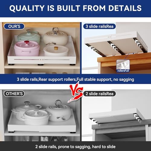 Pull out Cabinet Organizer, Full Metal Expandable Width (14.8"-20.8") & Depth (12.4"-17.7") Adjustable Slide out Drawers, No Drill Adhesive Roll out Shelves for Kitchen Pantry, White - Image 4