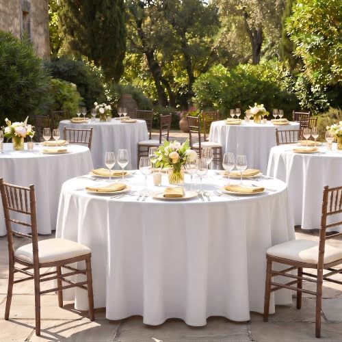 Fitable 6 Pack White Round Tablecloths - 120 Inches in Diameter - Image 6