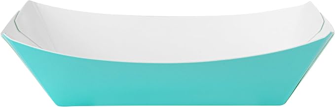 Restaurantware-Bio Tek 4 Ounce Paper Boats, 50 Disposable #25 Food Trays - PE Lining, Durable, Turquoise Paper Food Baskets, For Concession Stands, Picnics, or Fairs, Stackable - Image 8