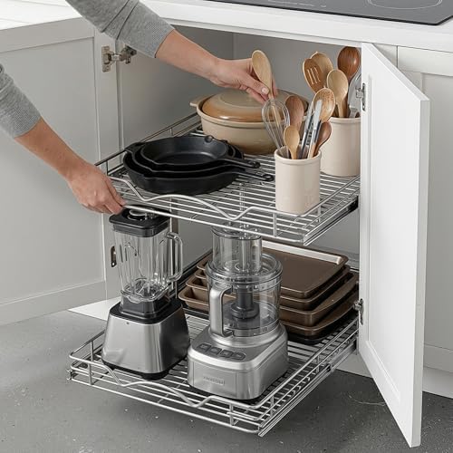 2-Tier Pull-Out Cabinet Organizer for Kitchen, 12" W x 21”D x 16.5" H - Image 2