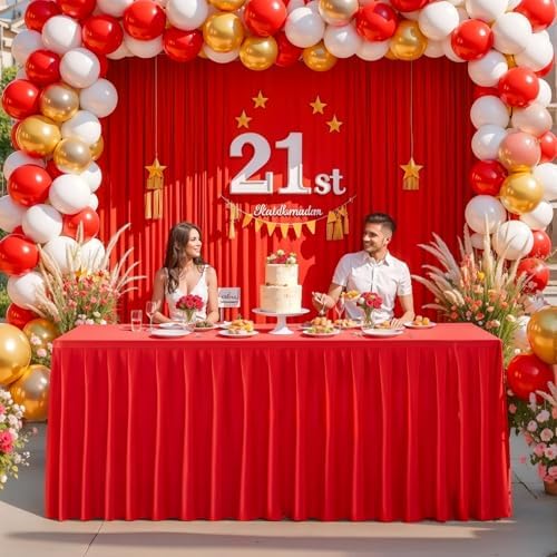 8 Pack Red Rectangle Tablecloth 8 FT Stretch Spandex Fitted Table Cloth for 8 Foot Rectangle Tables Banquet Tablecloths Wrinkle Free Table Cover Skirt Ruffle Tablecloth for Party Wedding Birthday - Image 3