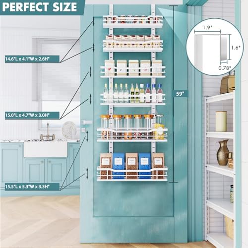Eastherry Over The Door Pantry Organizer，6-Tier Over The Door Organizer with Adjustable Basket，Metal Hanging Pantry Organizers and Storage for Kitchen, Back of Door Seasoning Rack (White) - Image 2
