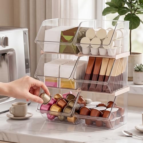 6 Pcs Stackable Plastic Storage Bins, Open Front, Clear - Image 5