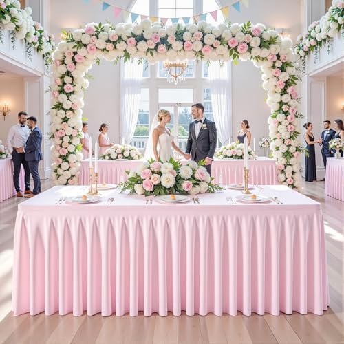 8 Pack Pink Rectangle Tablecloth 8 FT Stretch Spandex Fitted Table Cloth for 8 Foot Rectangle Tables Banquet Tablecloths Wrinkle Free Table Cover Skirt Ruffle Tablecloth for Party Wedding Birthday - Image 4