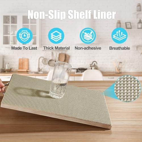 Songrey Non-Slip Shelf Cabinet and Drawer Liner, 12IN x 20FT, Beige - Image 2