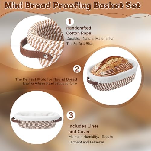 Gisafai 12 Set Banneton Bread Proofing Baskets Bulk 10 Inch Oval Cotton Rope Artisan Sourdough Bread Banneton Dough Proofing Bowls with Cloth Liners and Covers for Homemade Baking Bakery - Image 4
