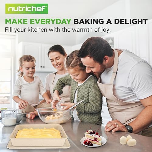 NutriChef 8-Piece Stackable Bakeware Set | Carbon Steel Non-Stick Baking Pan Set | Includes Sheet, Muffin, Round, Loaf, Square Cake & Deep Pans | No PFOA & PFOS | Oven Safe to 450 F | Marble Cream - Image 7