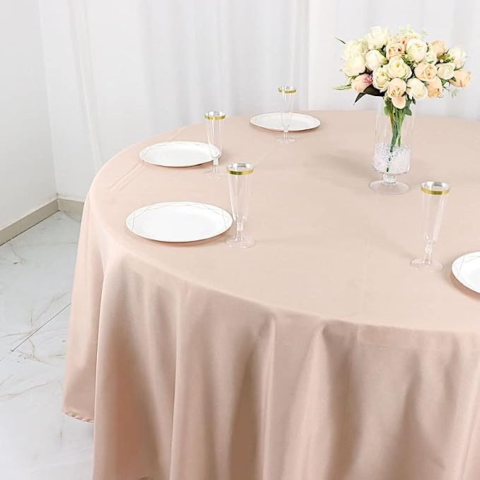 BalsaCircle 10 pcs 108 inch Nude Round Washable Polyester Easy-Care Tablecloth for Indoor and Outdoor Bridal Shower Wedding Table Buffet Table Parties Events Kitchen Dining - Image 4