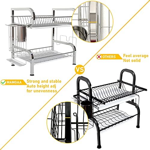 Stainless Steel Dish Drying Rack,Dish Strainer for Kitchen 2 Tier Dish Racks on Counter with Drainboard (Silver) - Image 3