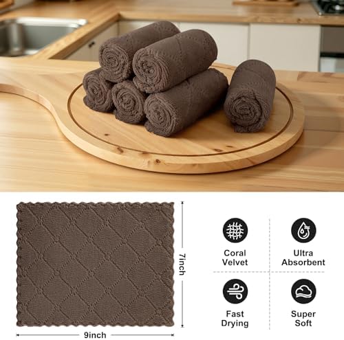 Homaxy Super Soft 12 Pack Coral Velvet Dish Cloths, 7" x 9", Brown - Image 2
