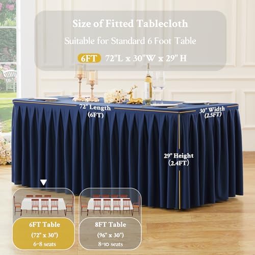 4 Pack Navy Blue Rectangle Tablecloth 6 FT Stretch Spandex Fitted Table Cloth for 6 Foot Rectangle Tables Banquet Tablecloths Wrinkle Free Table Cover Skirt Stitch Ruffle Tablecloth for Party Wedding - Image 5