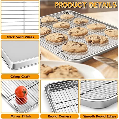 P&P CHEF 17.5 Inch Baking Sheet with Rack Set, Pans with Flat Racks | 2 Baking Sheets + 2 Cooling Wire Racks, Dishwasher & Oven Safe, Non-toxic & Lasting Use, Fit for Regular Oven - Image 3