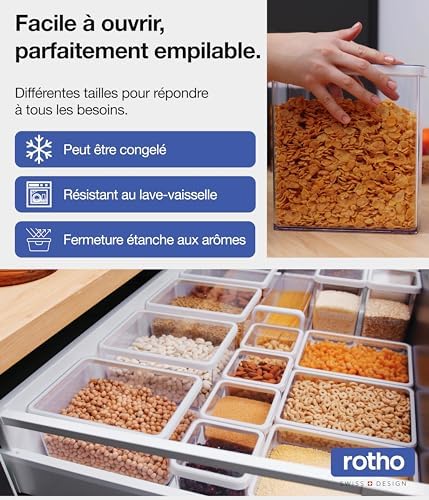 Rotho Loft Set of 3 Storage Containers, Various Sizes, Food-Grade Plastic (SAN) BPA-Free, Transparent/White, 1 x 0.5 Litre + 1 x 1.5 Litre (21.2 x 11.4 x 23.5 cm) - Image 3