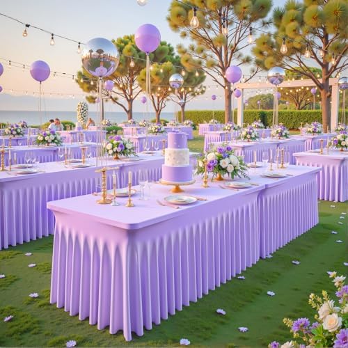 6 Pack Lavender Spandex Tablecloths for Rectangle Tables Light Purple Stretch Table Cloth Rectangle 6ft Lilac Elastic Fitted Table Cover with Skirt for Wedding Birthday Party Banquet Baby Shower - Image 5