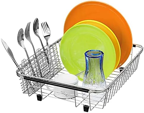 SANNO Dish Drying Rack with Stainless Steel Utensil Holder Large Dish Rack Drainer Lid Organizer Plate Drying Rack, Lid Holder Kitchen Pot Lid Rack Holder - Image 4