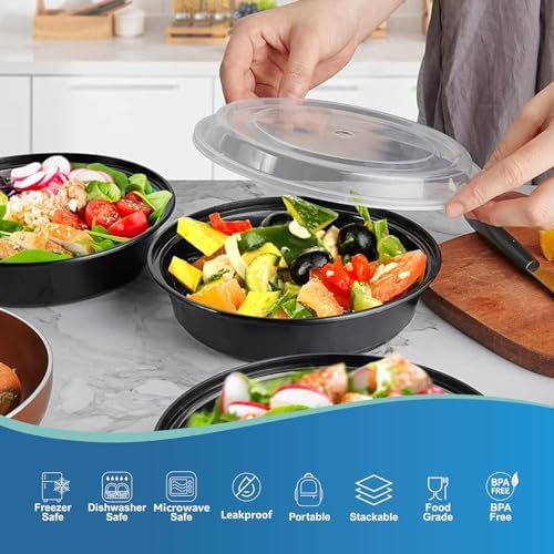 150 Sets 24 oz Disposable Meal Prep Containers with Leak proof Lids | Disposable Round Take Out, Leakproof Lids, BPA Free, Microwave/Dishwasher/Freezer Safe, Reusable Plastic - Image 4