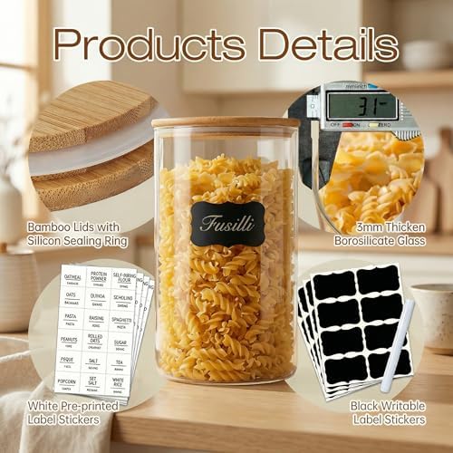 Large Glass Storage Containers with Bamboo Lids for Flour & Sugar, 4 Pack - Image 4