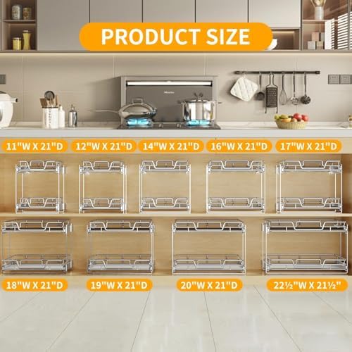 2-Tier Kitchen Cabinet Pull Out Shelf and Drawer Organizer Slide Out Pantry Storaqe Basket in Multiple Sizes (14" W x 21" D) - Image 5