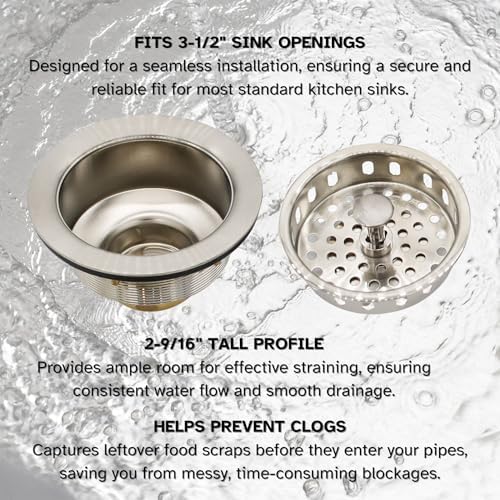 Westbrass A214-07 3-1/2" Post Style Large Kitchen Sink Basket Strainer, Satin Nickel - Image 4