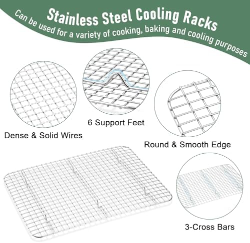 Homikit Baking Sheet with Wire Rack Set (1 Pan+1 Cooling Rack), 16" x 12" | Stainless Steel Jelly Roll Pan with Grid Cooling Rack, Nonstick Baking Cookie Bacon Tray for Oven Cooking, Dishwasher Safe - Image 4