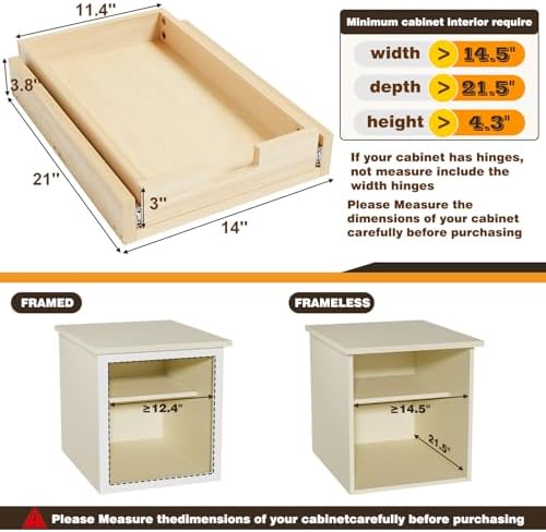 Pull Out Cabinet Organizer, 14''W×21''D Sliding Drawers for Cabinets, Soft Close Slide Out Wooden Pull out Drawers, Base Cabinet Organization for Kitchen, Pantry, Bathroom - Image 3