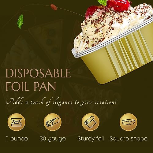 KitchenDance Disposable Foil Cake and Dessert Cup Set with Lid - 4.5 x 4.5" Square Cake Baking Pan for Hotels, Restaurants - Heavy Duty Aluminum Pan for Baking and Preparing Food, #A-24P (500, Gold) - Image 5