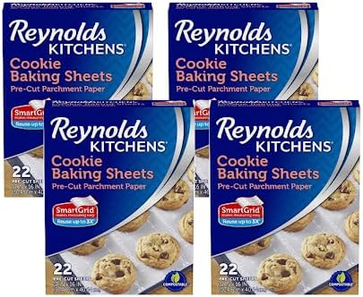 Reynolds Kitchens Cookie Baking Sheets, Pre-Cut Parchment Paper, 22 Sheets, (Pack of 4) by Reynolds+KITCHENS