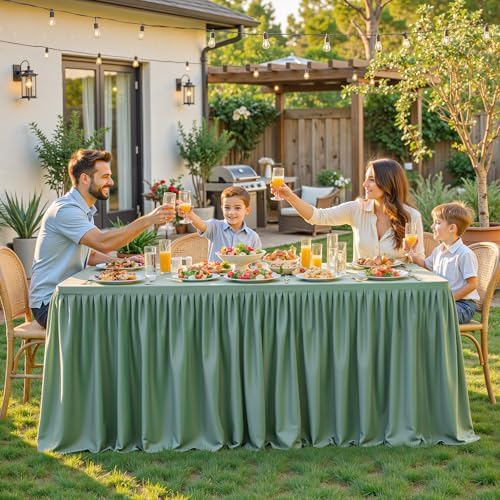 PARTISKY 1 Pack Sage Green Tablecloths for Rectangle Tables 6ft, Wrinkle Resistant Spandex Table Cover Fitted Stretch Table Cloth with Pleated Ruffle Skirts for Party Banquet Dining Birthday Wedding - Image 5