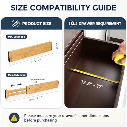 Fabsome Drawer Divider 6 Pack, Bamboo Dresser Organizers for Clothes Socks Underwear Baby Clothing, Wooden Separators for Nursery Organization Adjustable from 12.5'' to 17'' with Soft Foam Ends - Image 5