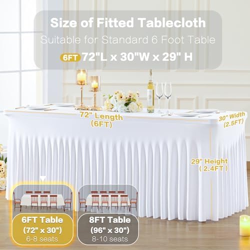 6 Pack White Table Cloth for 6 Foot Rectangle Tables Spandex Fitted Tablecloth 6ft Stretch Table Covers Skirt White Banquet Tablecloths Wrinkle Free Tablecloth for Party Wedding Birthday Event - Image 7