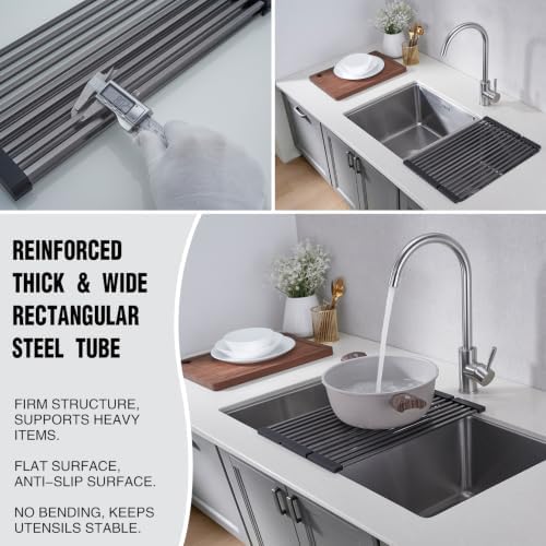 Foldable Over Sink Dish Drying Rack, 304 SUS with Cuttable Silicone Edge - Image 5