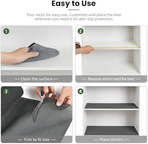 BAGAIL Non-Adhesive Shelf Liner, Thick Strong Grip Drawer Liners for Kitchen Cabinets, Heavy-Duty Easy Cut Cabinet Liners for Shelves, Pantry, Bathroom Cupboards - 17.5" x 10FT, Charcoal - Image 6