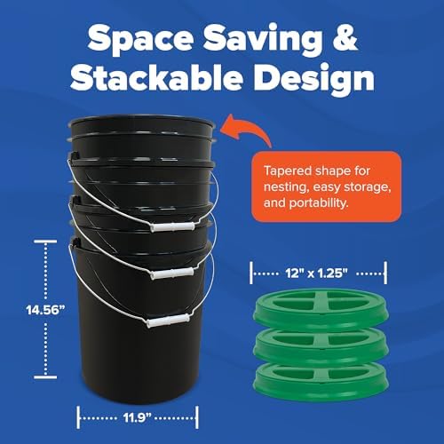 ePackageSupply 5 Gallon Bucket - Food Grade w/Lid BPA-Free, Black/Green, 3 | Airtight Gamma Seal Screw-On Lid, Heavy-Duty 90 Mil HDPE Plastic, Food Safe and Durable Container, Bulk Storage, Made in USA - Image 2