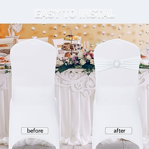 Pack of 60 Spandex Chair Sashes Bows Stretch Chair Cover Band with Buckle Slider Universal Elastic Chair Ties for Wedding Banquet Party Event Decoration (White) - Image 4