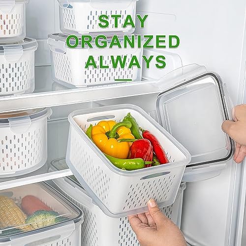 Freshmage Fruit Storage Containers for Fridge with Removable Colander 6 pcs | Airtight Food Storage Container Dishwasher Safe Produce Saver for Refrigerator Keep Berry Fruit Fresh Longer Large Clear - Image 5