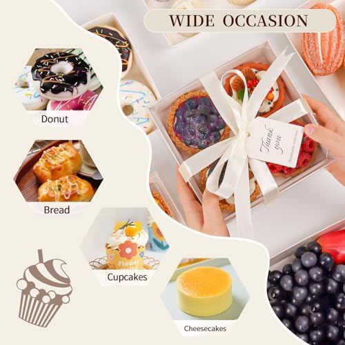 7 x 7 x 2.6 Inches Large Charcuterie Boxes with Clear Lids, 50 Pack Disposable Square Kraft Bakery Boxes, To Go Paper Food Container for Cake Slices, Sandwiches, Cookies, Dessert (White) - Image 5