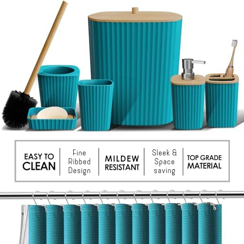 Clara Clark Teal Bathroom Set, Shower Curtain Set, Bathroom Accessory Set - Image 3